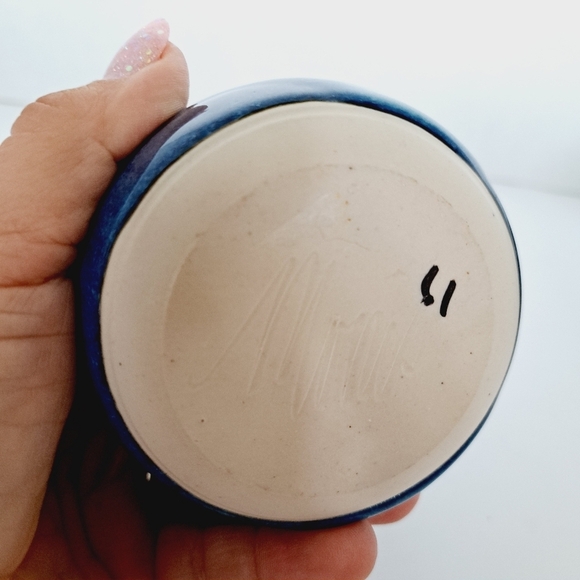 Hand Thrown Cobalt Blue Gradiant Glaze Bowl Cup Set Artist Signed - Picture 6 of 8